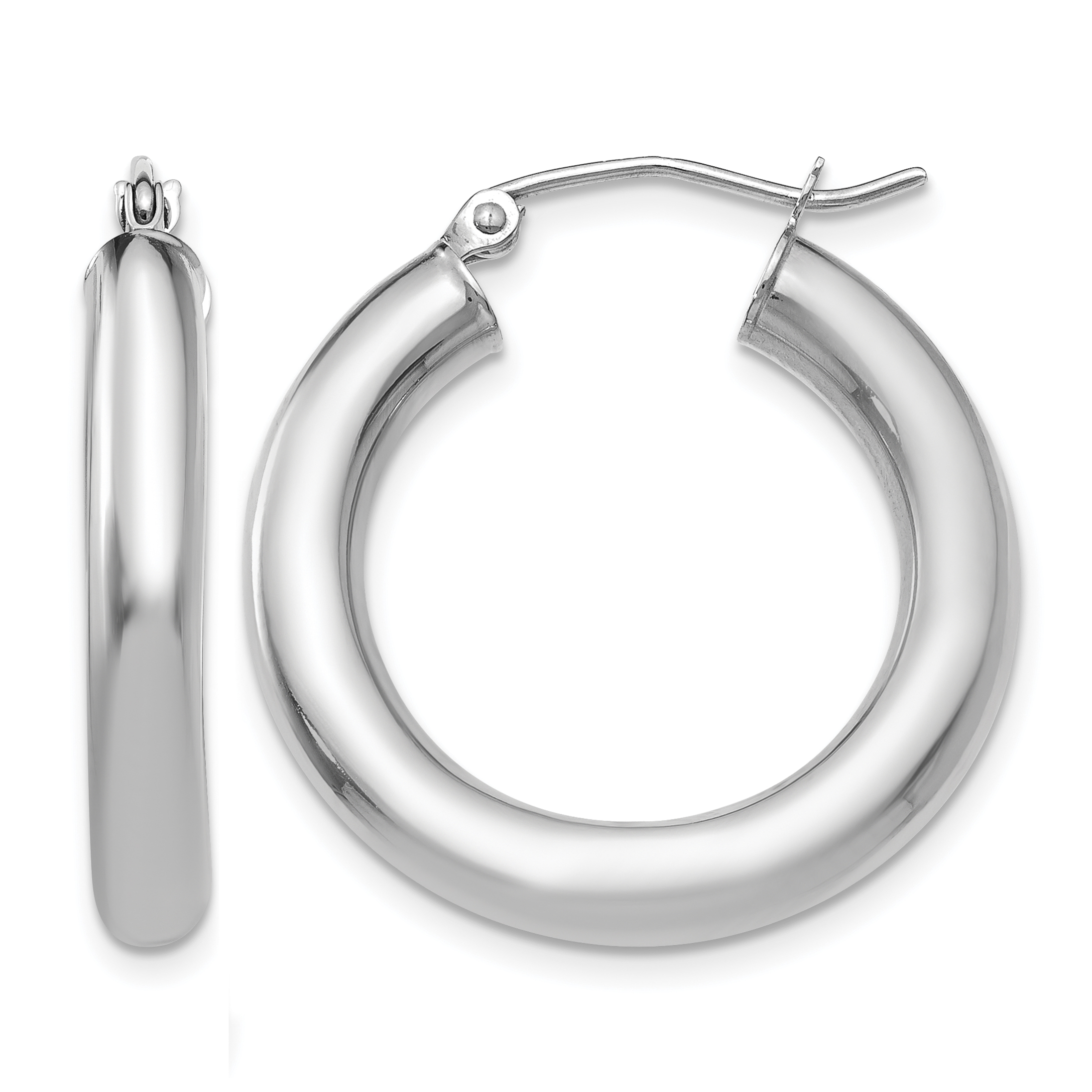 10k White Gold Polished 4mm Lightweight Tube Hoop Earrings (10T861L)