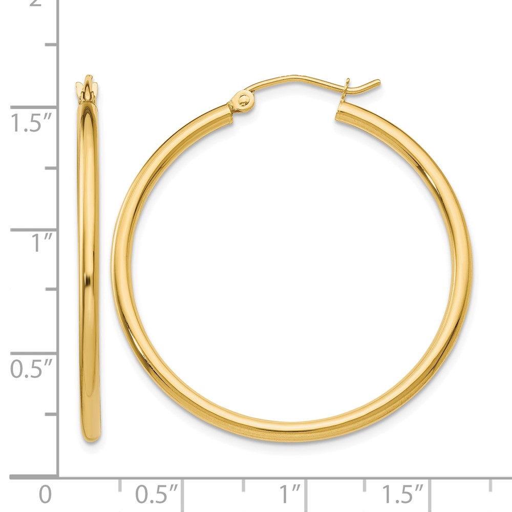 10K Polished 2mm Tube Hoop Earrings (10T913)