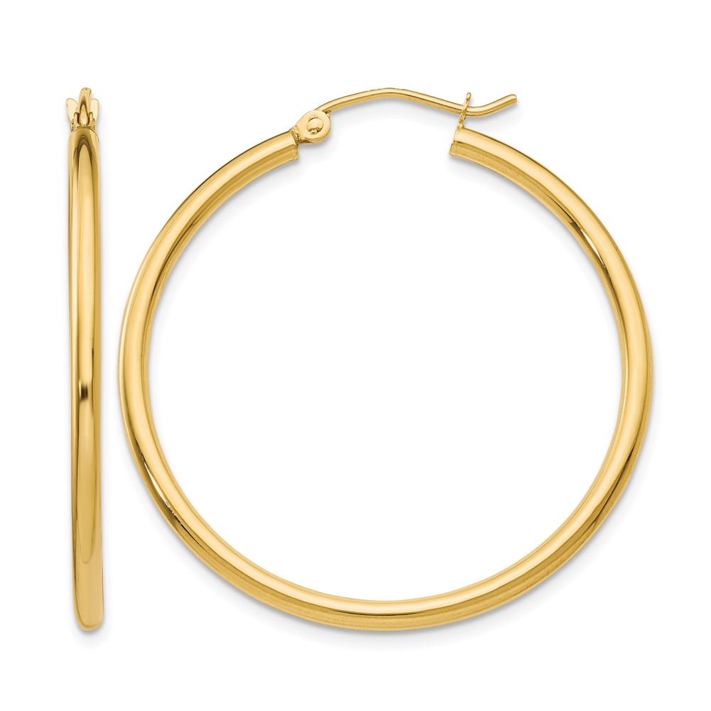 10K Polished 2mm Tube Hoop Earrings (10T913)