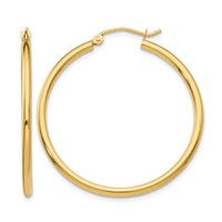 10K Yellow Gold Polished 2mm Tube Hoop Earrings view 1