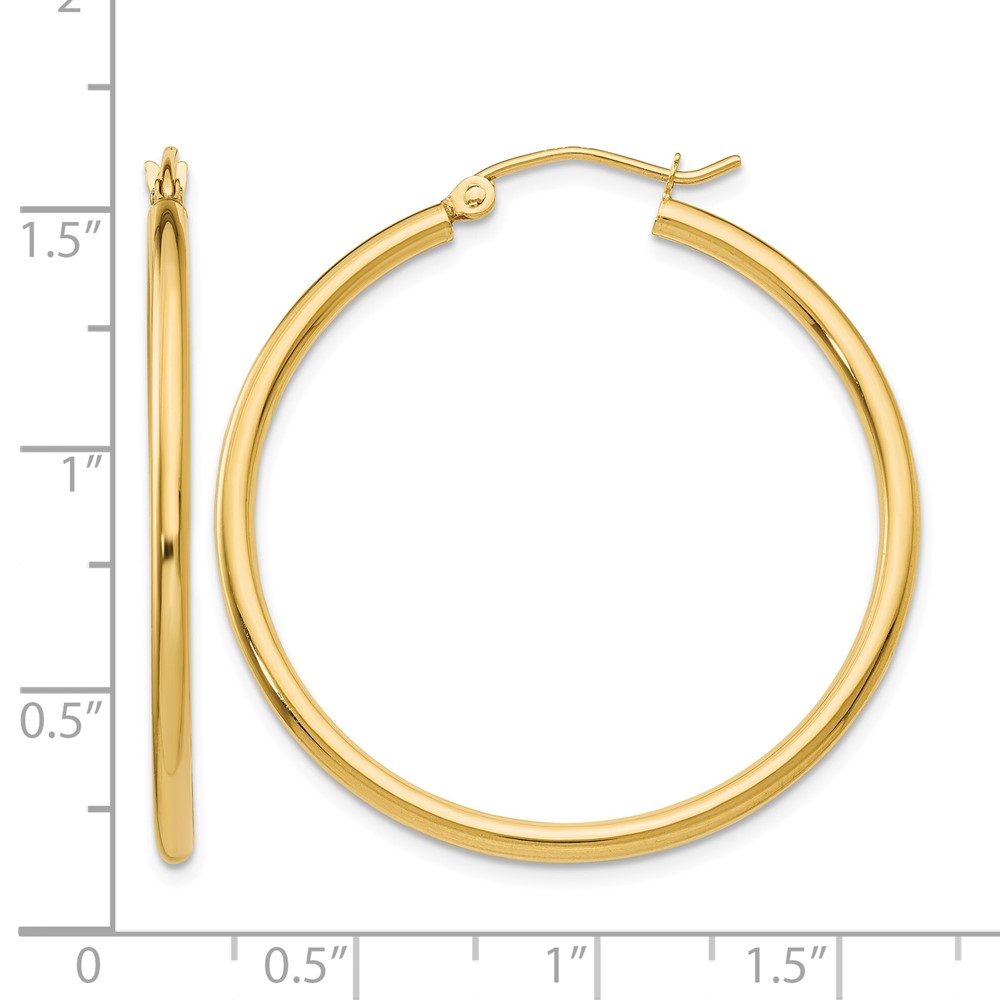 10K Polished 2mm Lightweight Tube Hoop Earrings (10T913L)