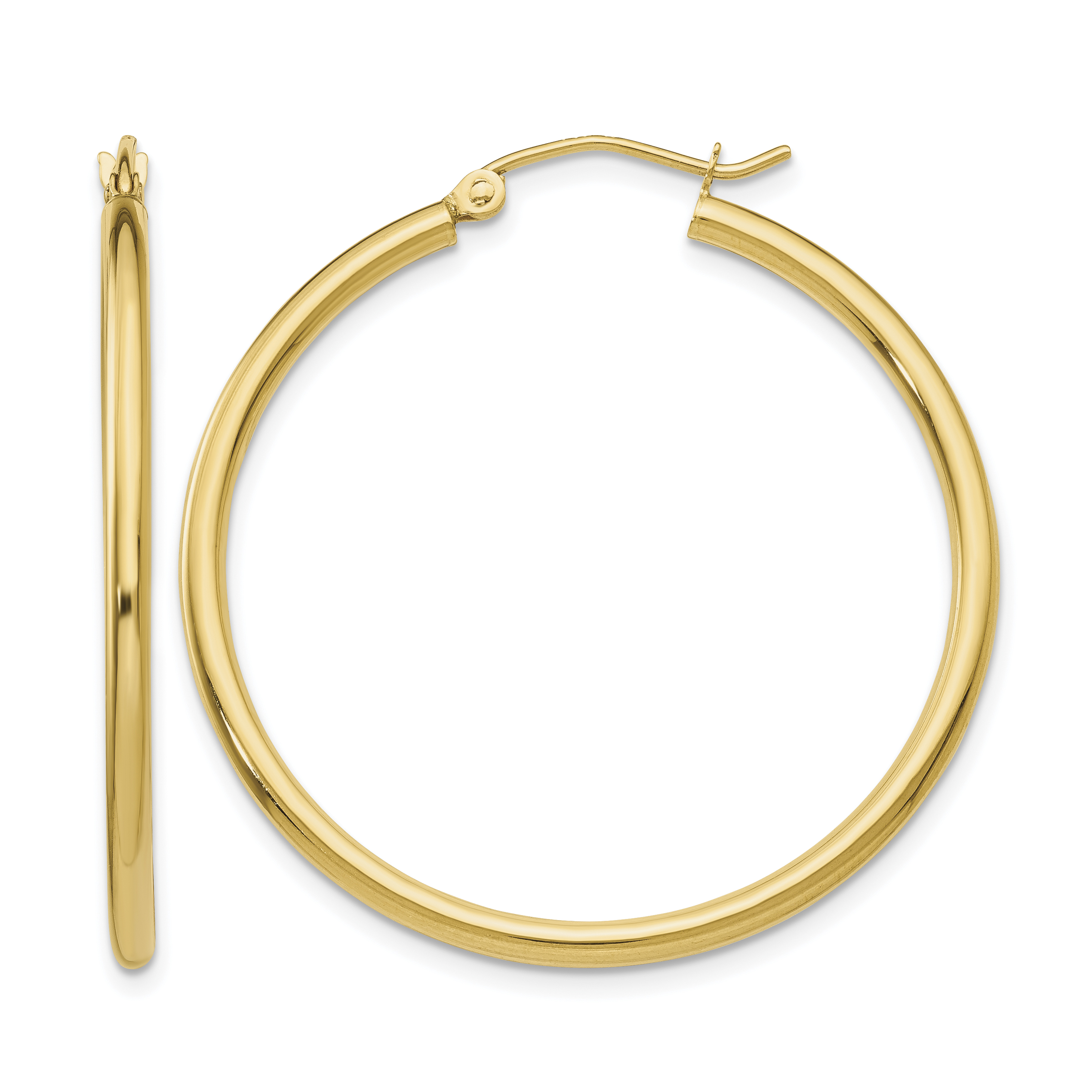 10K Polished 2mm Lightweight Tube Hoop Earrings (10T913L)