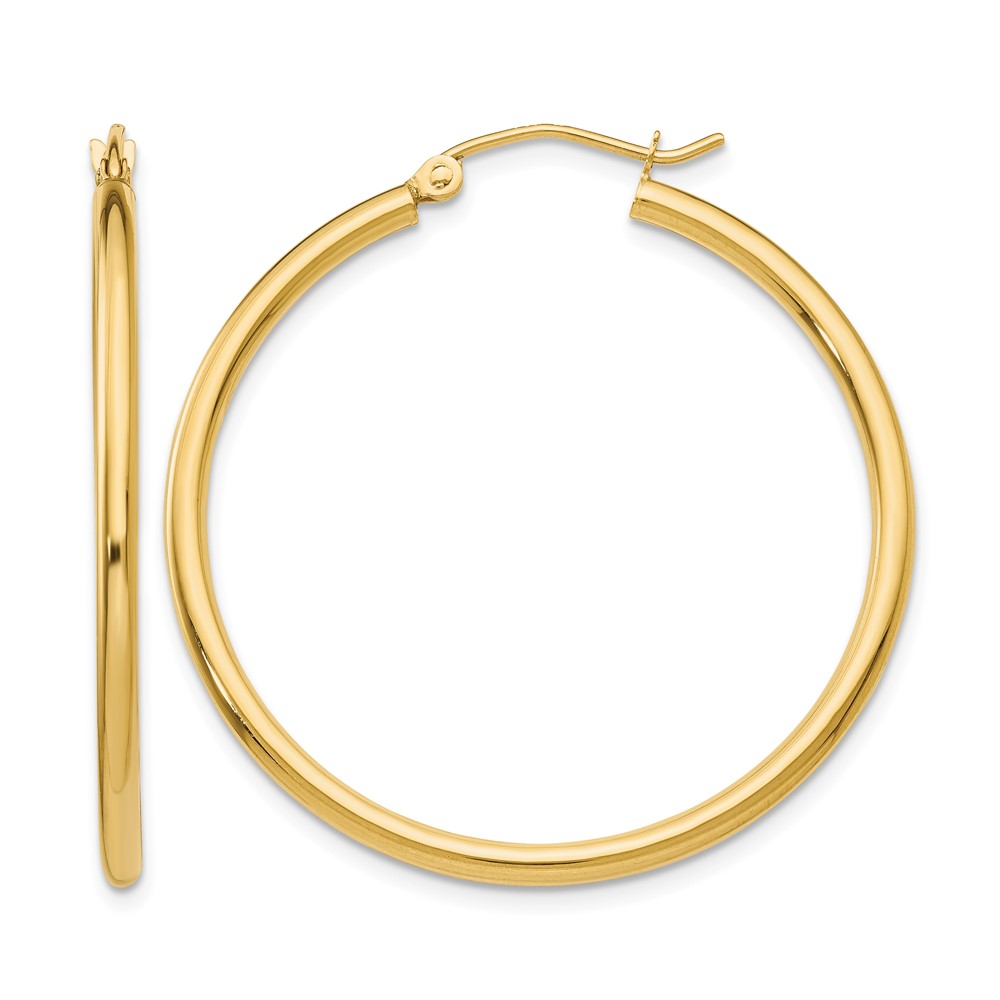10K Polished 2mm Lightweight Tube Hoop Earrings (10T913L)