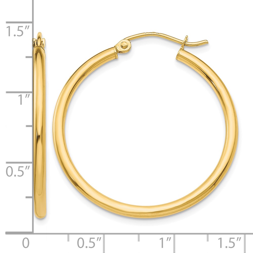 10K Polished 2mm Tube Hoop Earrings (10T914)