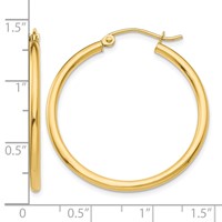 10K Yellow Gold Polished 2mm Tube Hoop Earrings view 4