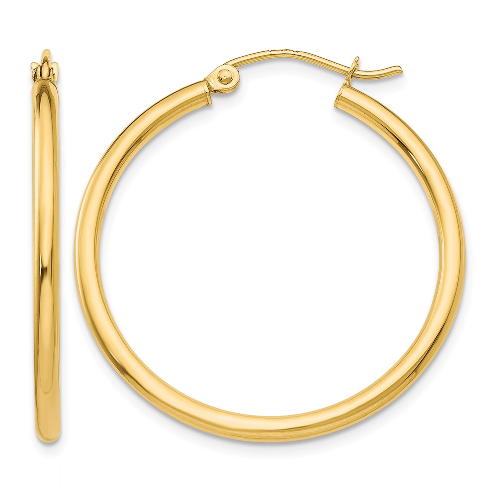 10K Polished 2mm Tube Hoop Earrings (10T914)