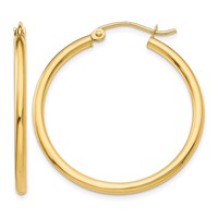 10K Yellow Gold Polished 2mm Tube Hoop Earrings view 1
