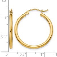 10K Yellow Gold Polished 2mm Tube Hoop Earrings view 4