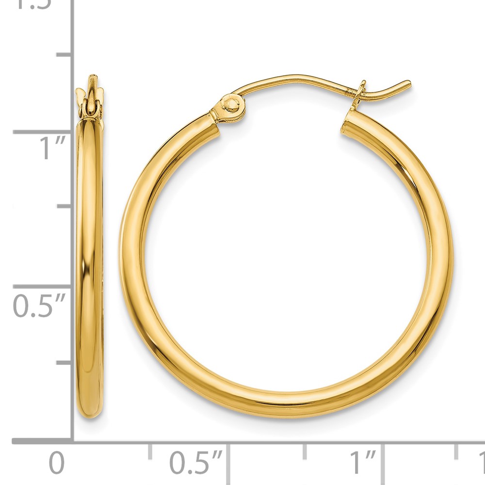 10K Polished 2mm Lightweight Tube Hoop Earrings (10T915L)