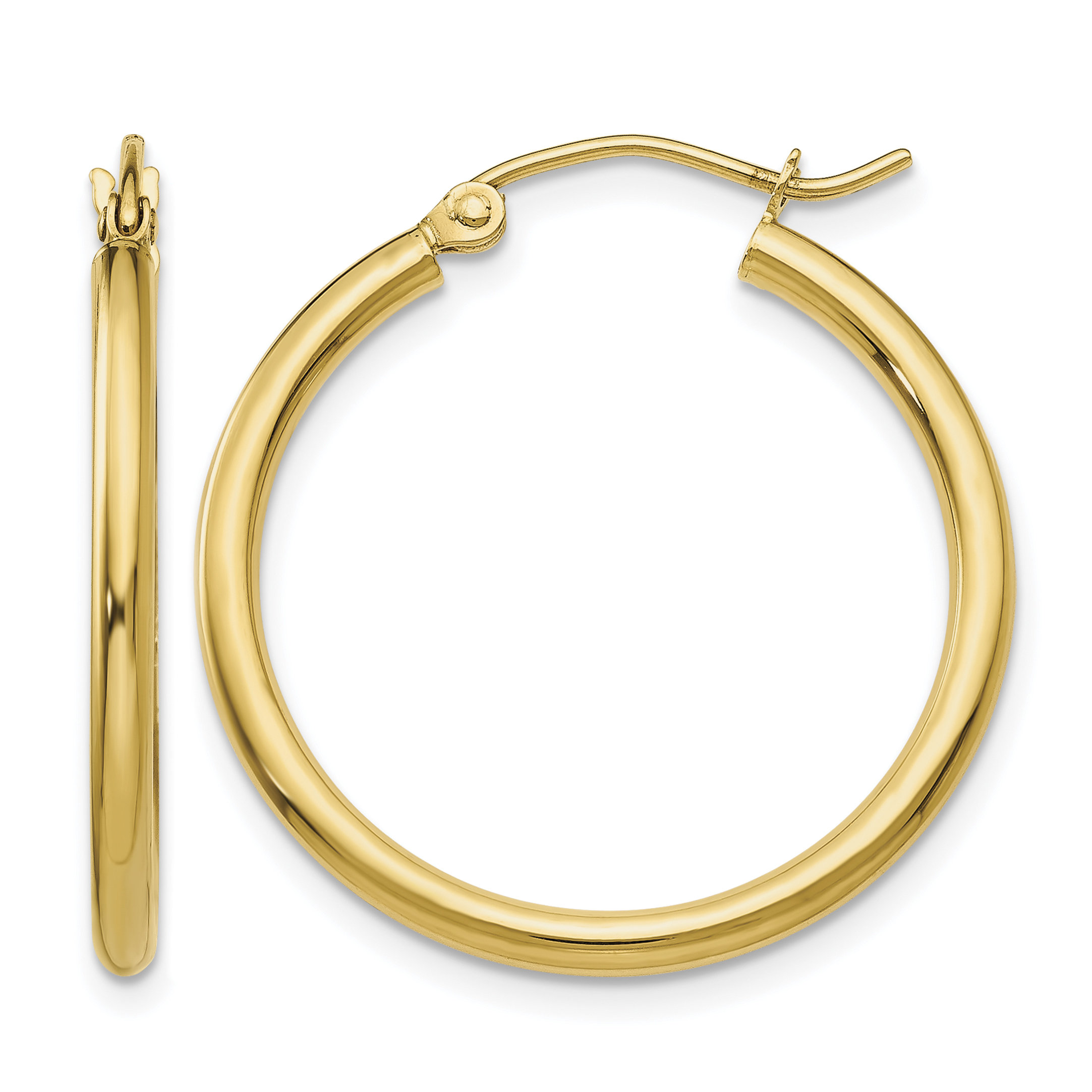 10K Polished 2mm Lightweight Tube Hoop Earrings (10T915L)