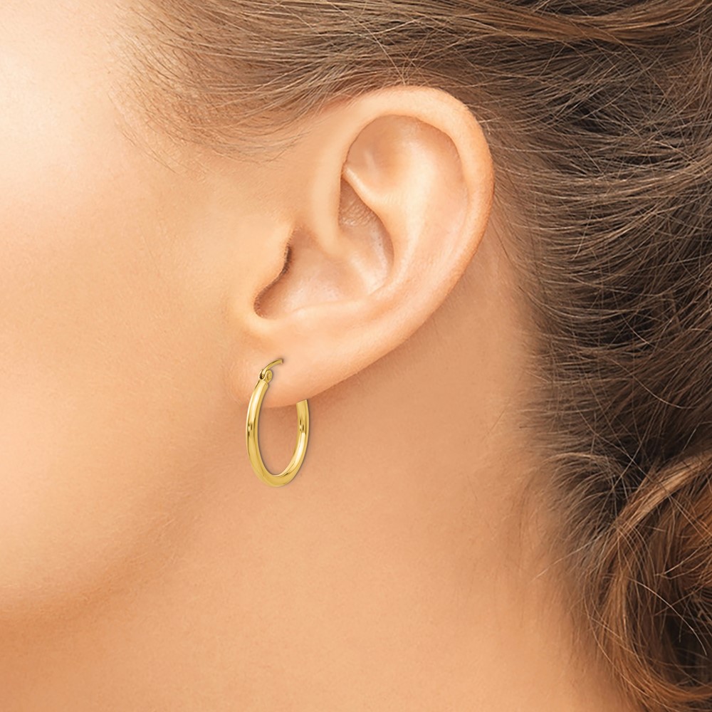 10K Polished 2mm Tube Hoop Earrings (10T916)