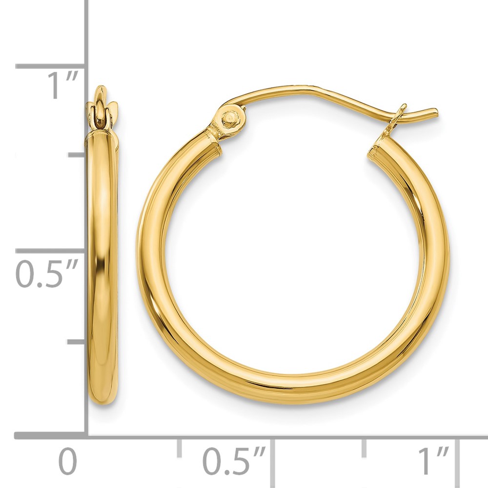 10K Polished 2mm Lightweight Tube Hoop Earrings (10T916L)