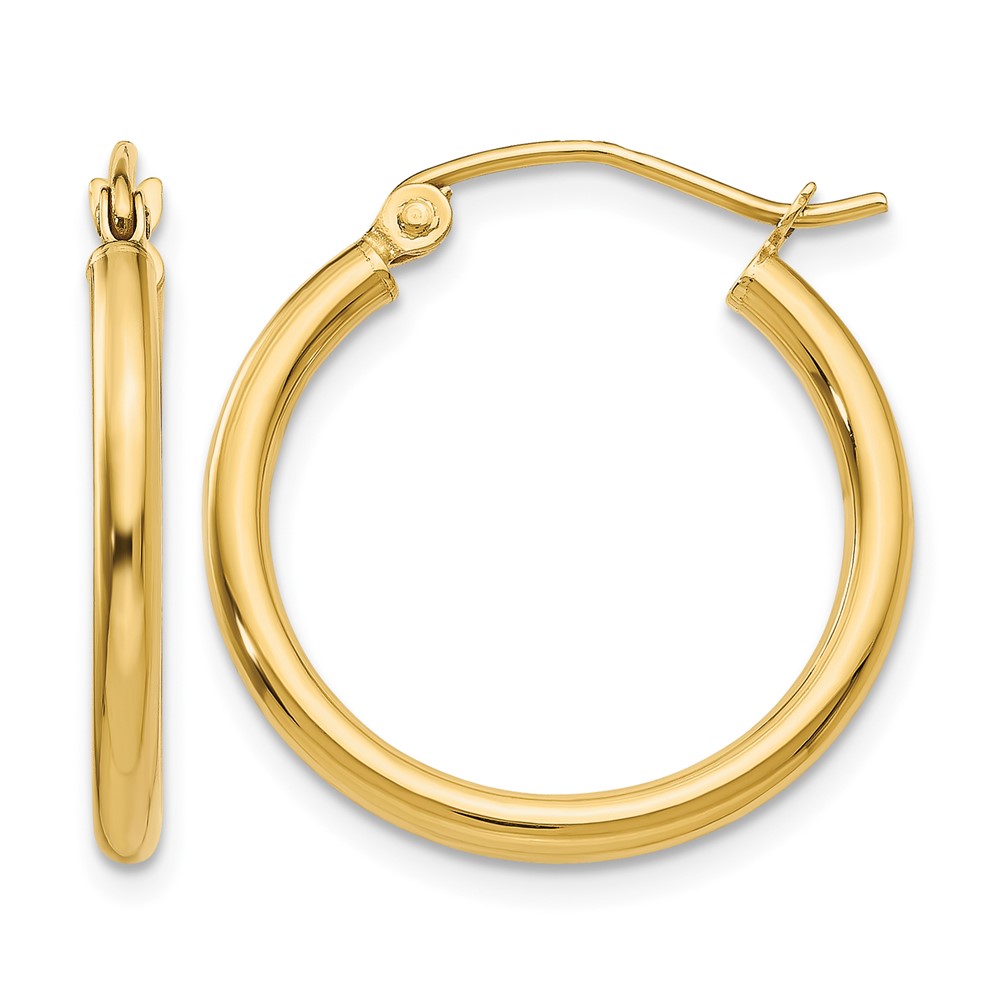 10K Polished 2mm Lightweight Tube Hoop Earrings (10T916L)