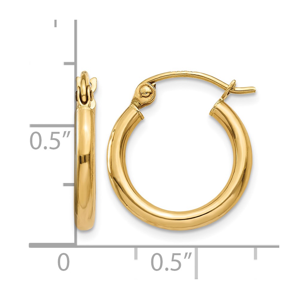 10K Polished 2mm Tube Hoop Earrings (10T917)