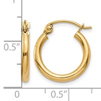 10K Yellow Gold Polished 2mm Tube Hoop Earrings view 4