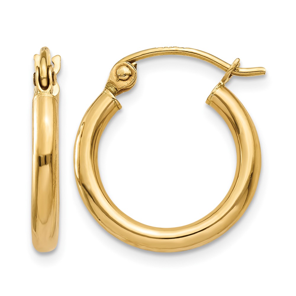 10K Polished 2mm Tube Hoop Earrings (10T917)