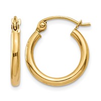 10K Yellow Gold Polished 2mm Tube Hoop Earrings view 1