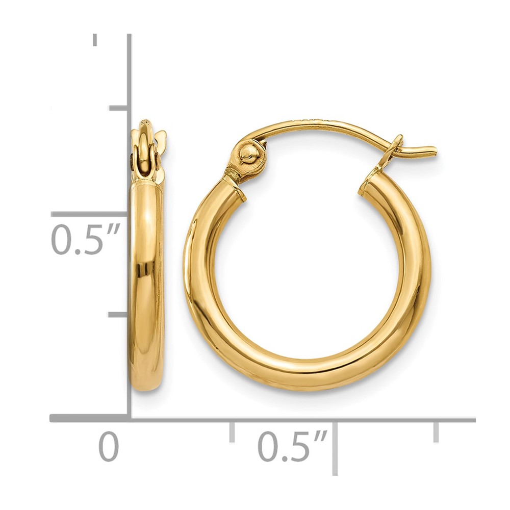 10K Polished 2mm Lightweight Tube Hoop Earrings (10T917L)