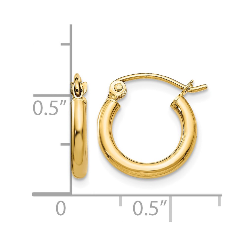 10K Polished 2mm Tube Hoop Earrings (10T918)