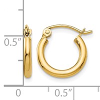 10K Yellow Gold Polished 2mm Tube Hoop Earrings view 4