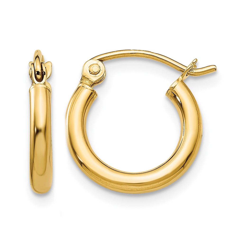 10K Polished 2mm Tube Hoop Earrings (10T918)