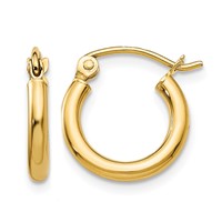 10K Yellow Gold Polished 2mm Tube Hoop Earrings view 1