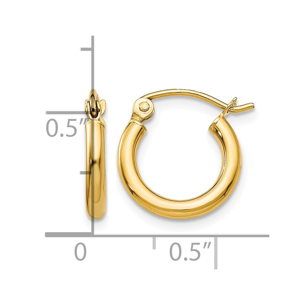 10K Polished 2mm Lightweight Tube Hoop Earrings (10T918L)