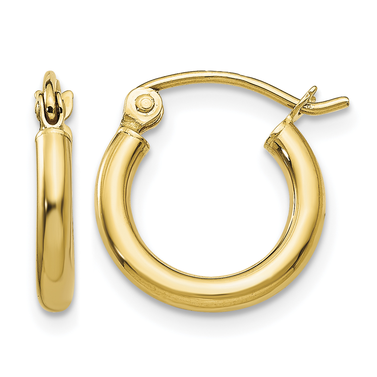 10K Polished 2mm Lightweight Tube Hoop Earrings (10T918L)