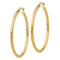 10K Yellow Gold Polished 2mm Tube Hoop Earrings view 2