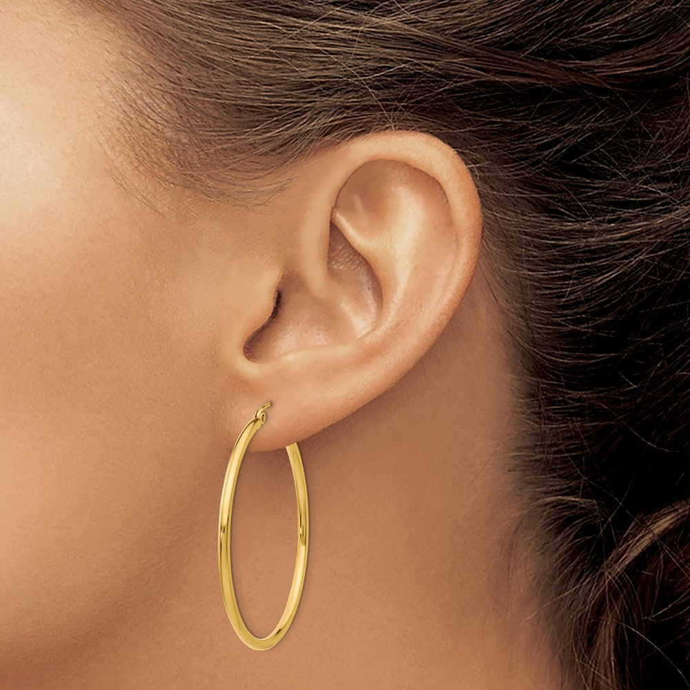 10K Polished 2mm Tube Hoop Earrings (10T919)