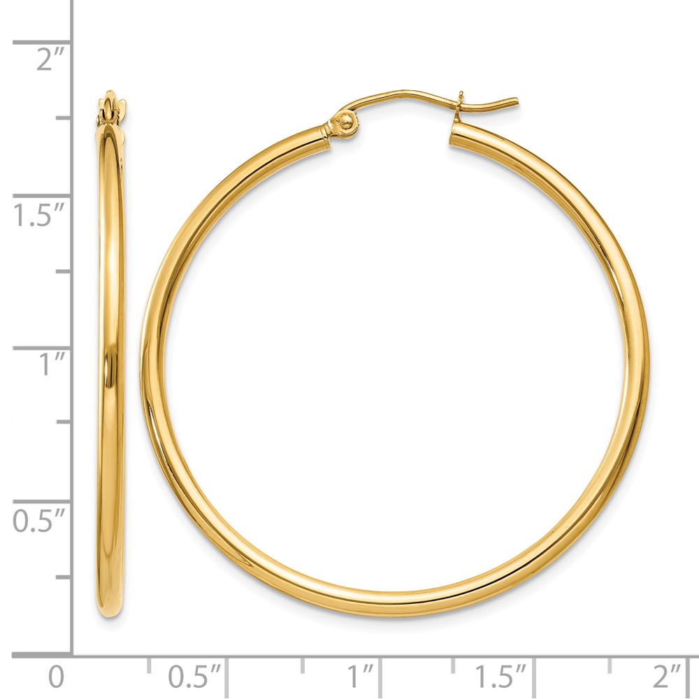 10K Polished 2mm Tube Hoop Earrings (10T919)