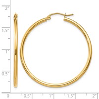 10K Yellow Gold Polished 2mm Tube Hoop Earrings view 4