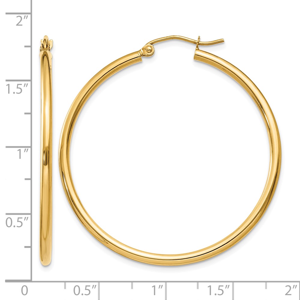 10K Polished 2mm Lightweight Tube Hoop Earrings (10T919L)