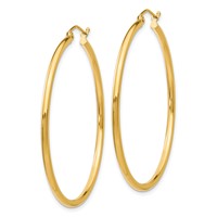 10K Yellow Gold Polished 2mm Tube Hoop Earrings view 2