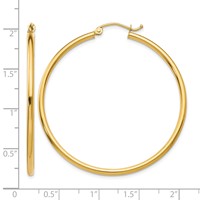 10K Yellow Gold Polished 2mm Tube Hoop Earrings view 4