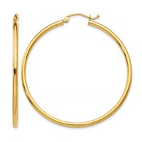 10K Yellow Gold Polished 2mm Tube Hoop Earrings view 1
