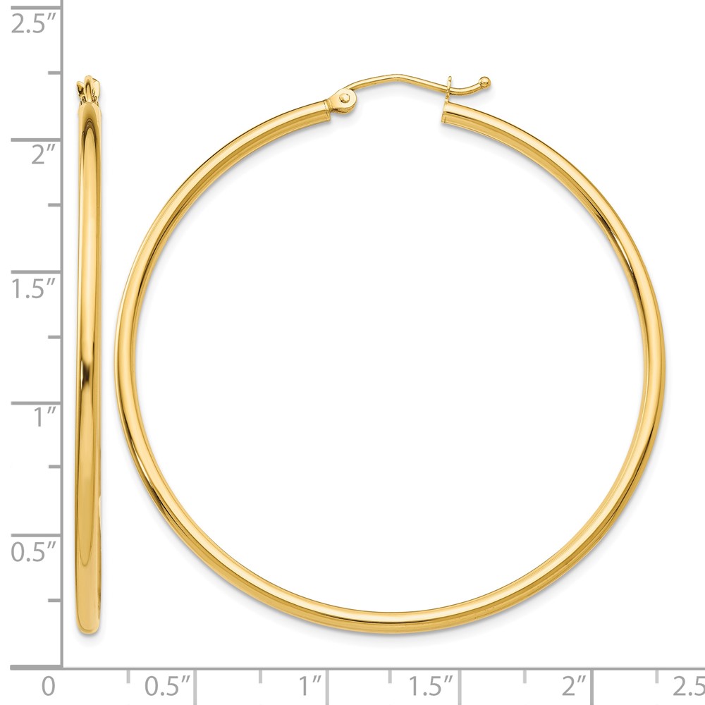 10K Polished 2mm Tube Hoop Earrings (10T921)