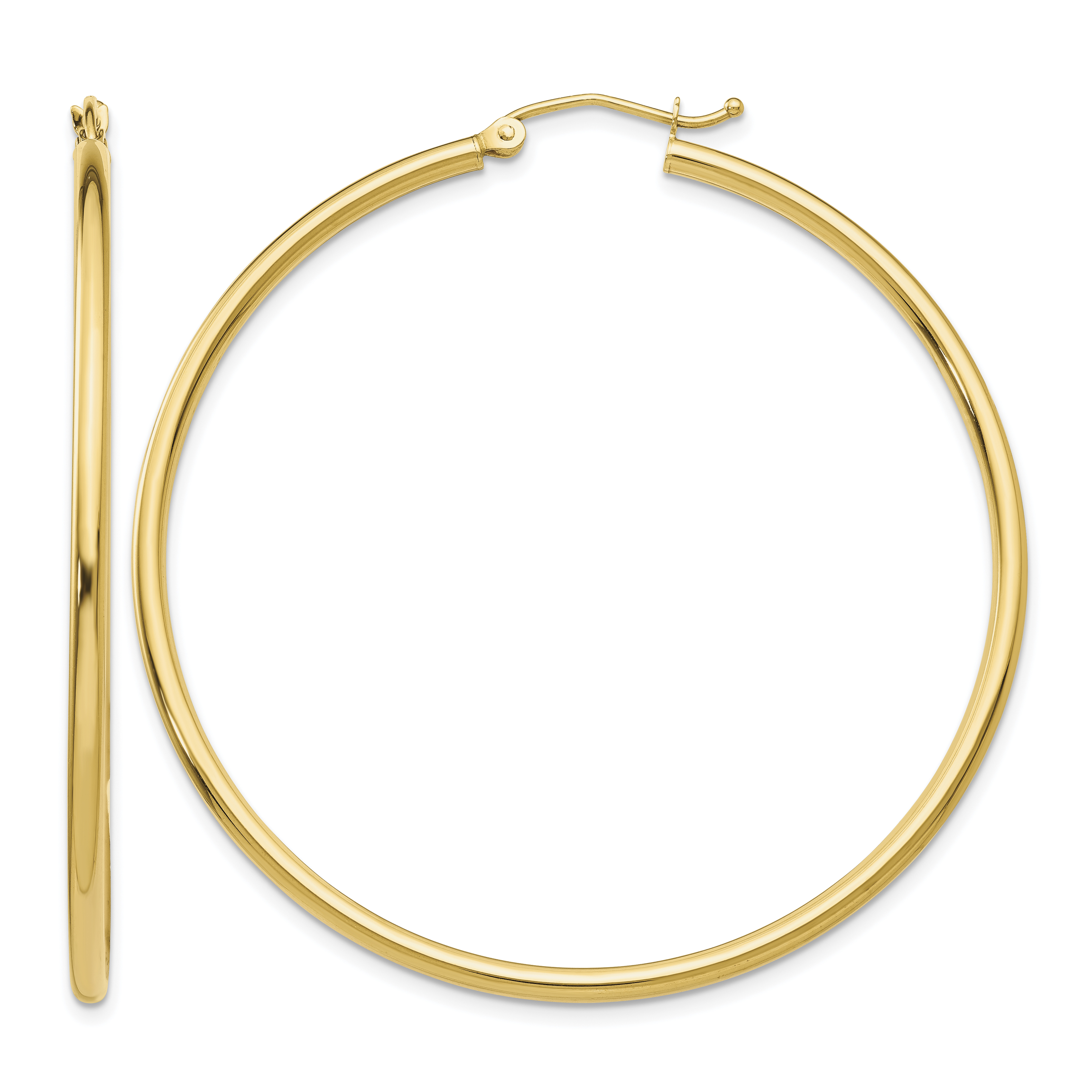 10K Polished 2mm Tube Hoop Earrings (10T921)