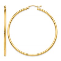 10K Yellow Gold Polished 2mm Tube Hoop Earrings view 1