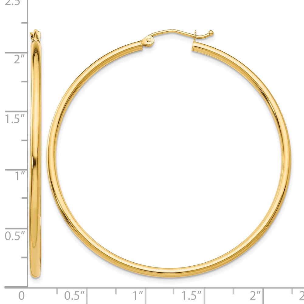 10K Polished 2mm Lightweight Tube Hoop Earrings (10T921L)
