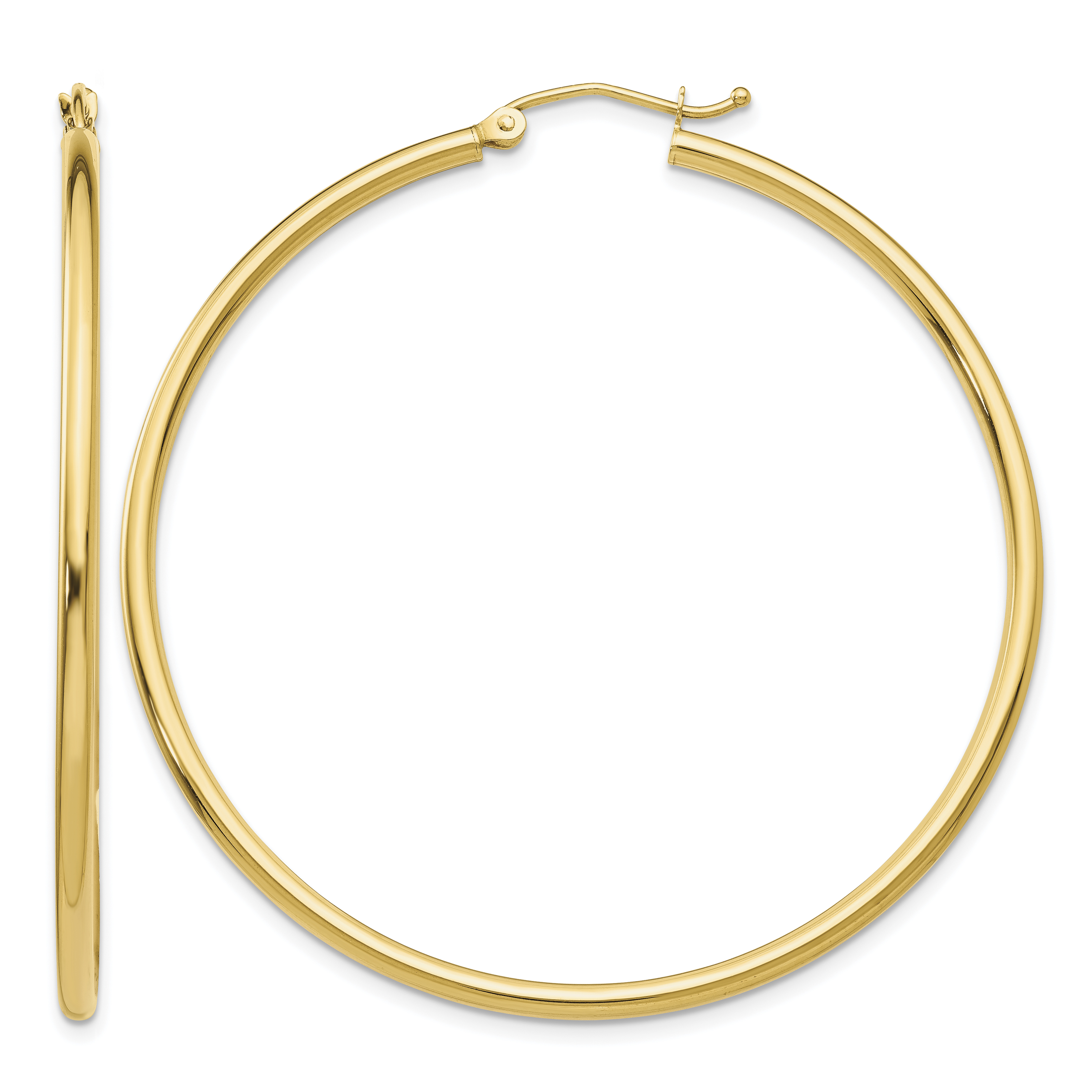 10K Polished 2mm Lightweight Tube Hoop Earrings (10T921L)