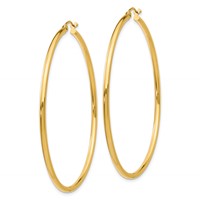 10K Polished 2mm Tube Hoop Earrings view 2