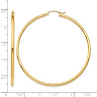 10K Polished 2mm Tube Hoop Earrings view 4