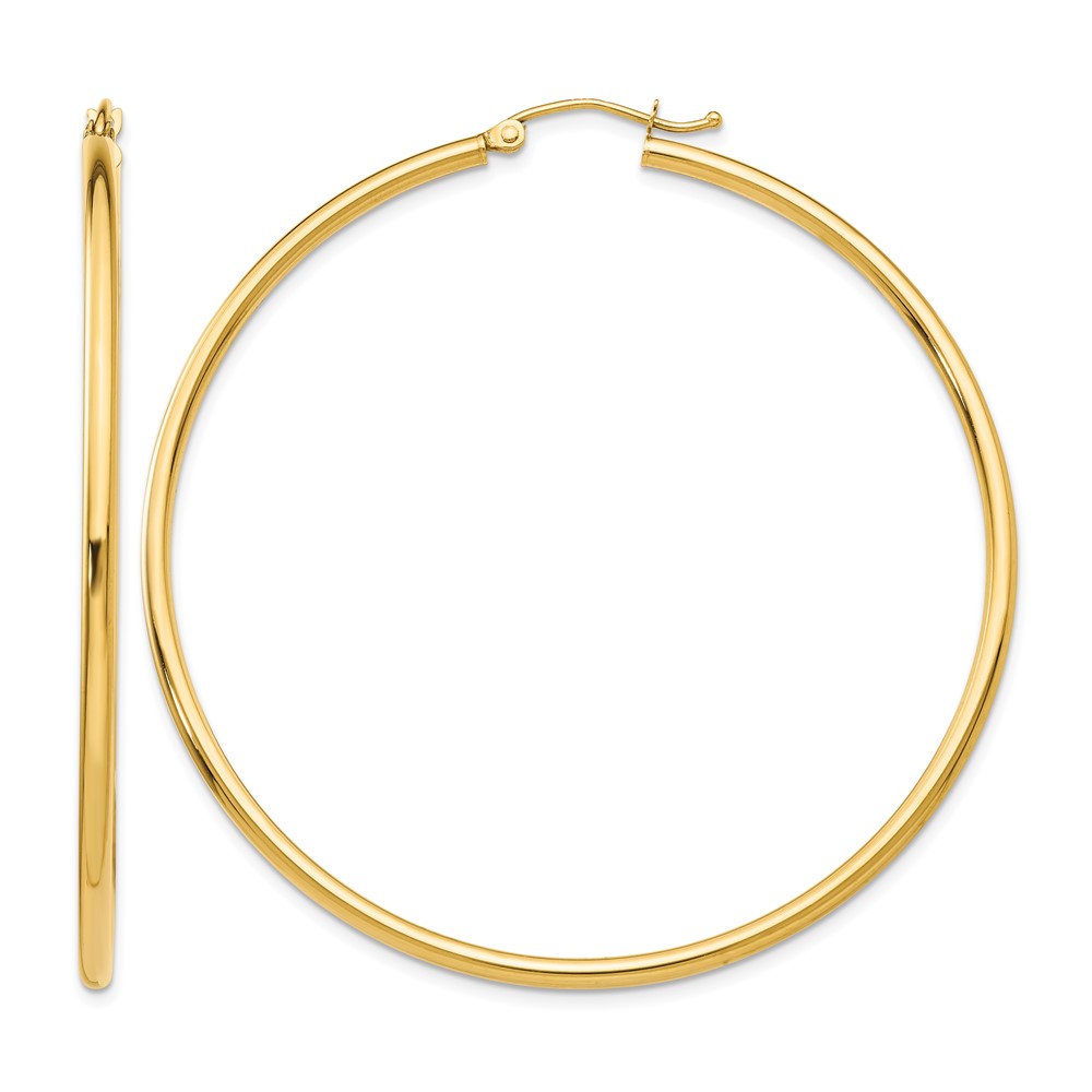 10K Polished 2mm Tube Hoop Earrings (10T922)