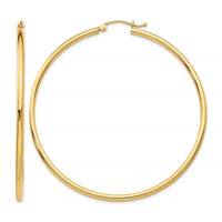 10K Polished 2mm Tube Hoop Earrings view 1