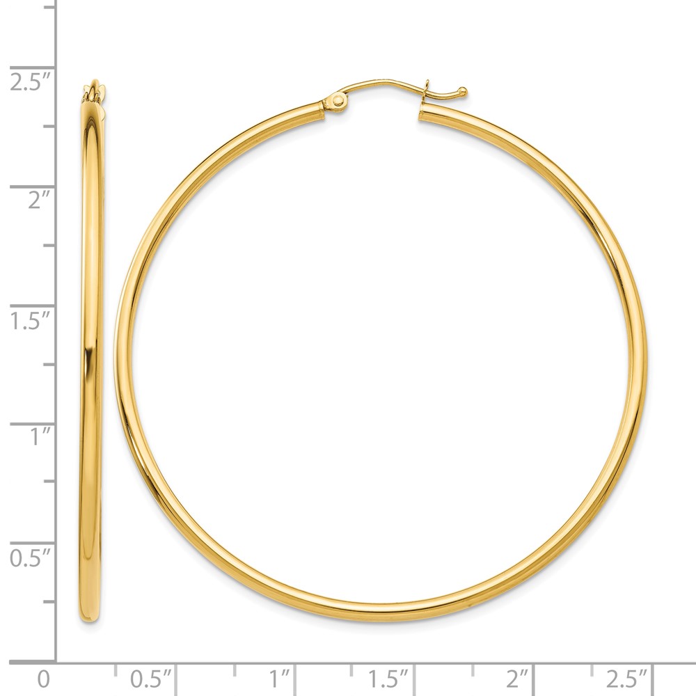 10K Polished 2mm Lightweight Tube Hoop Earrings (10T922L)