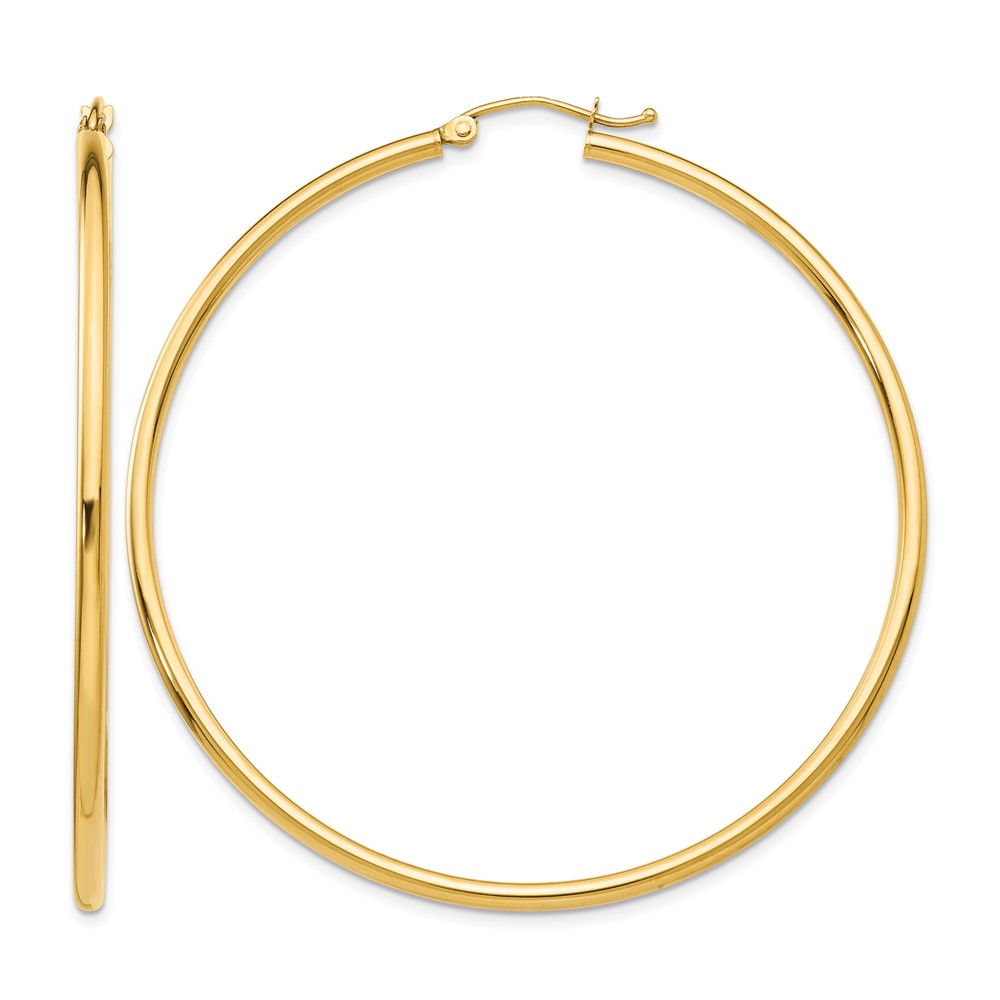 10K Polished 2mm Lightweight Tube Hoop Earrings (10T922L)