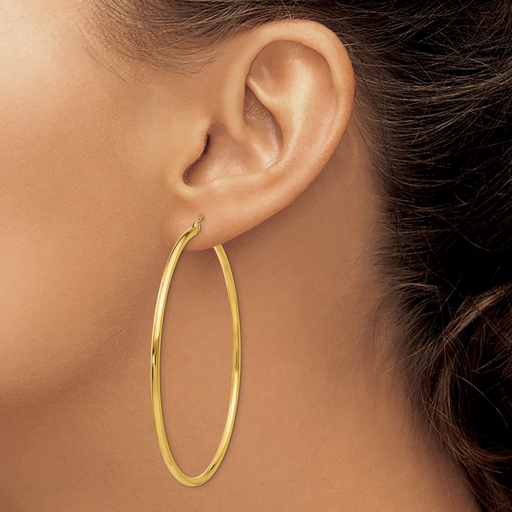 10K Polished 2mm Tube Hoop Earrings (10T923)