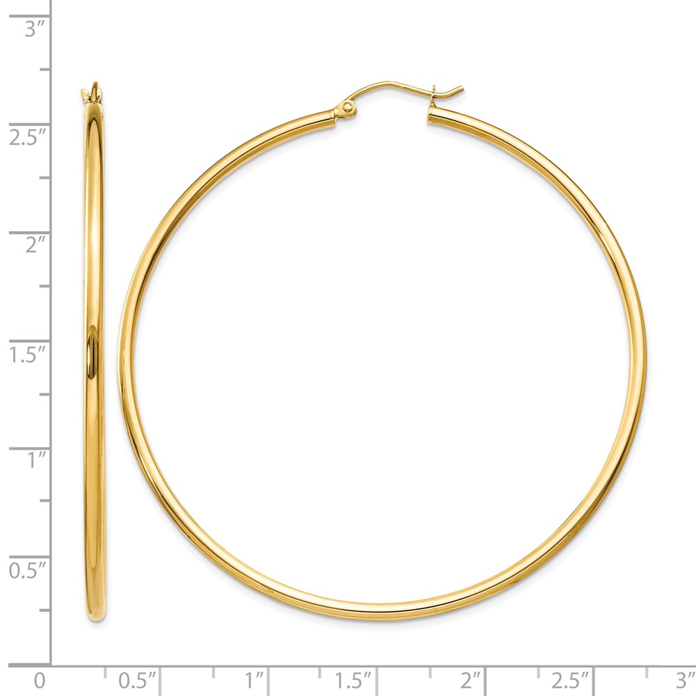 10K Polished 2mm Tube Hoop Earrings (10T923)