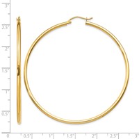 10K Yellow Gold Polished 2mm Tube Hoop Earrings view 4